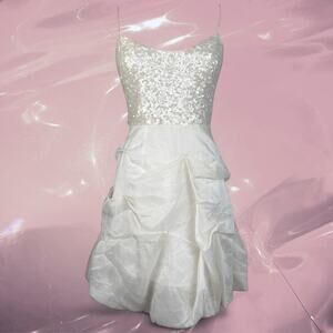 Vintage Y2K ivory silk sequin mini dress Mignon bridal party cocktail
